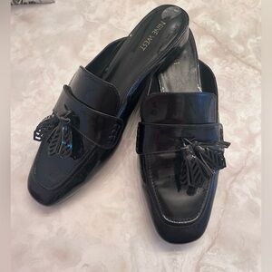 Nine West Black Patent Tassel Backless Loafers SZ 10M